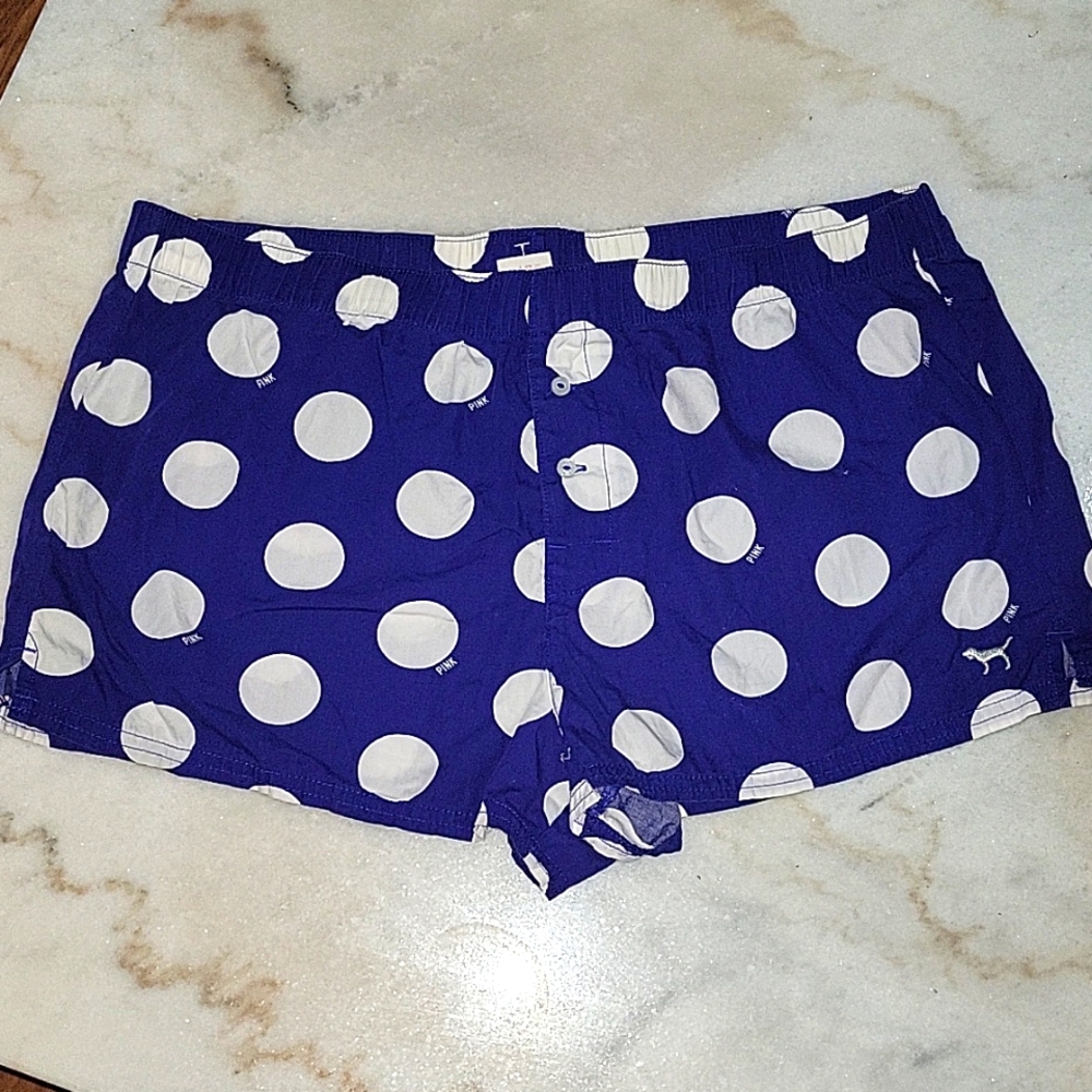 VS Pink sleep short. Size Small, Blue with white polka dots.
